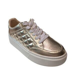 GUESS Womens Quilted Metallic Gold Flatform Sneakers Casual Shoes Size 9 NWOB